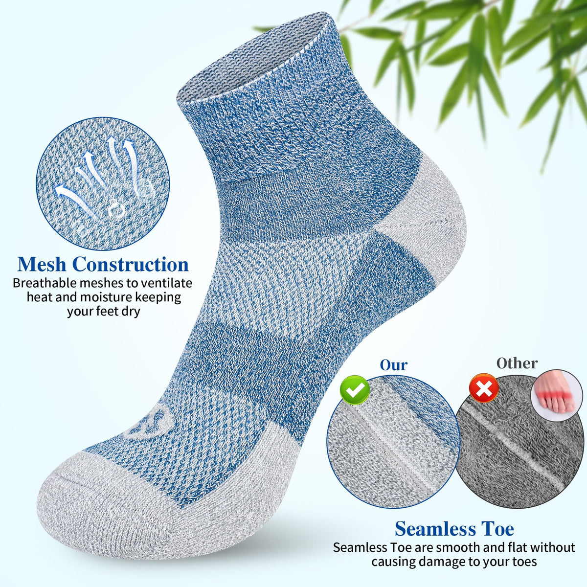 Diabetic Socks for Men, 10 Pairs Ankle & Low Cut Size 9-15 B63026