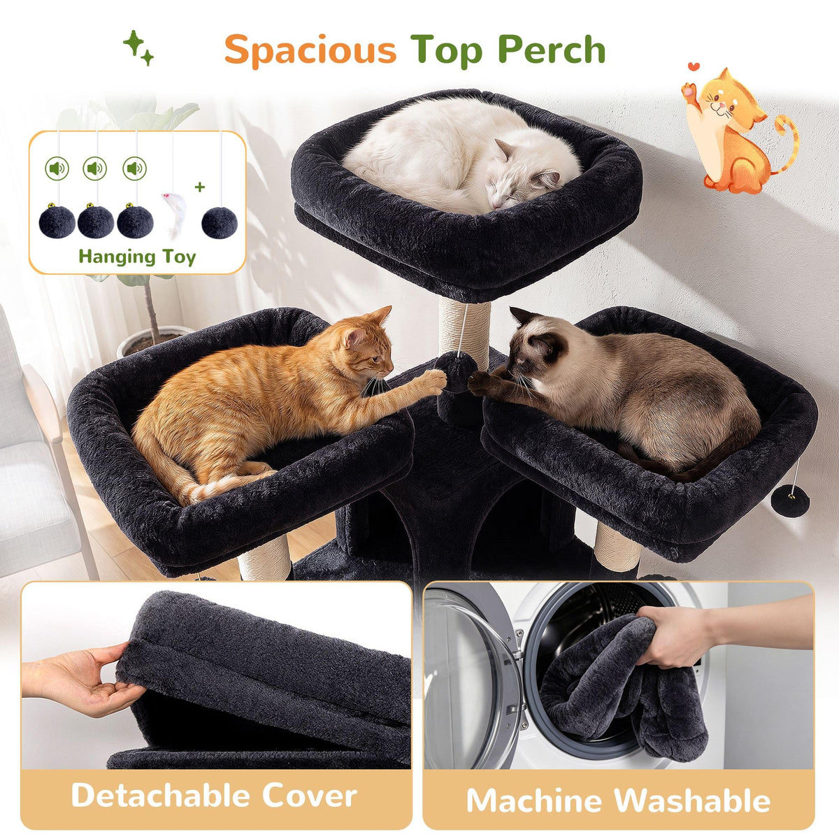 70 Inch Dark Gray Cat Tree with Scratching Post B940584