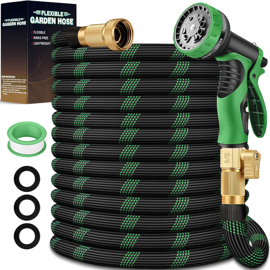 100 ft Lightweight Flexible Garden Hose with 10-Function Nozzle I482