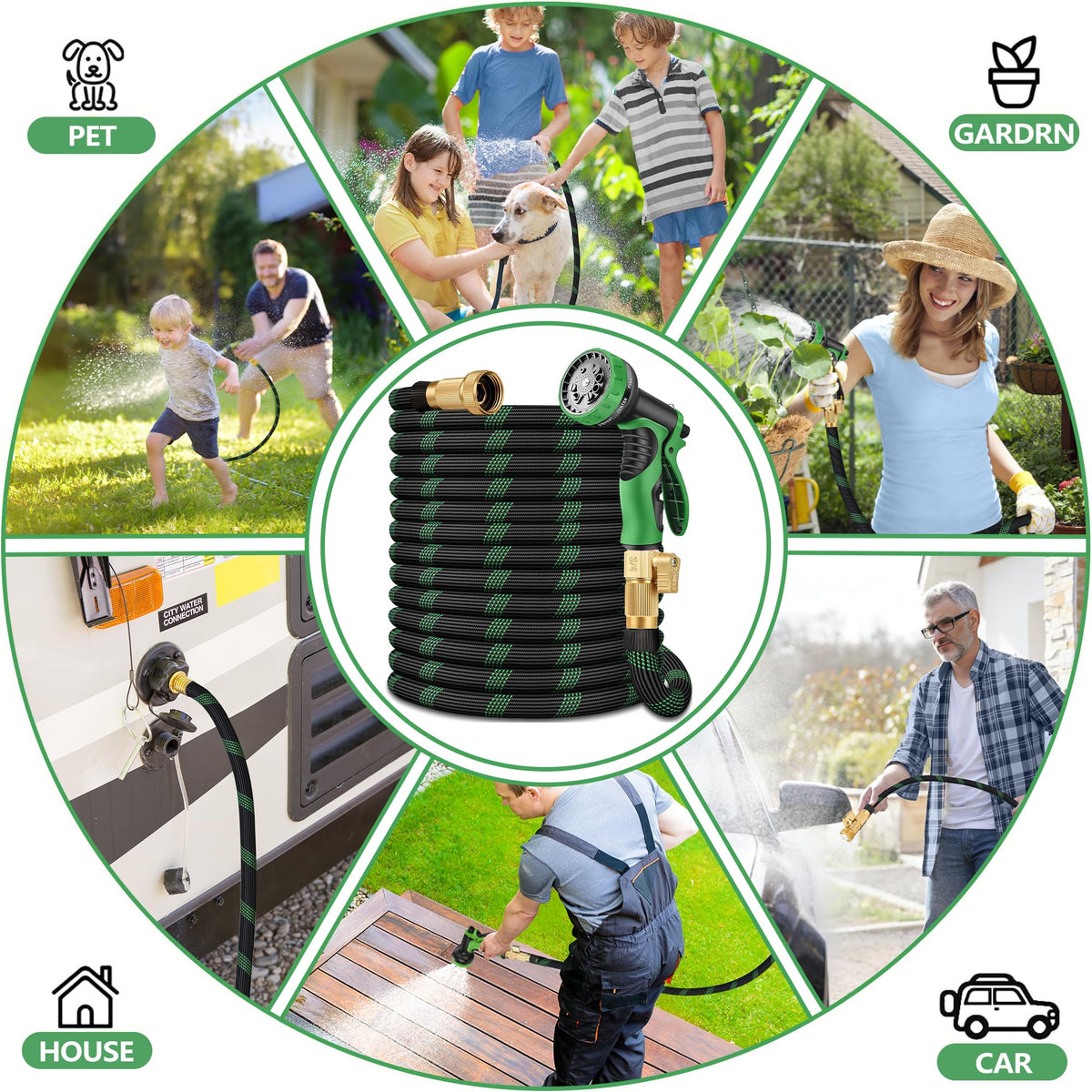 100 ft Lightweight Flexible Garden Hose with 10-Function Nozzle I482