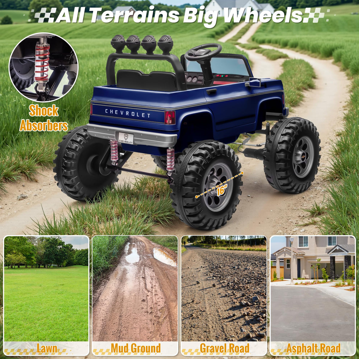24V Blue 4WD Ride on Monster Truck Car F357