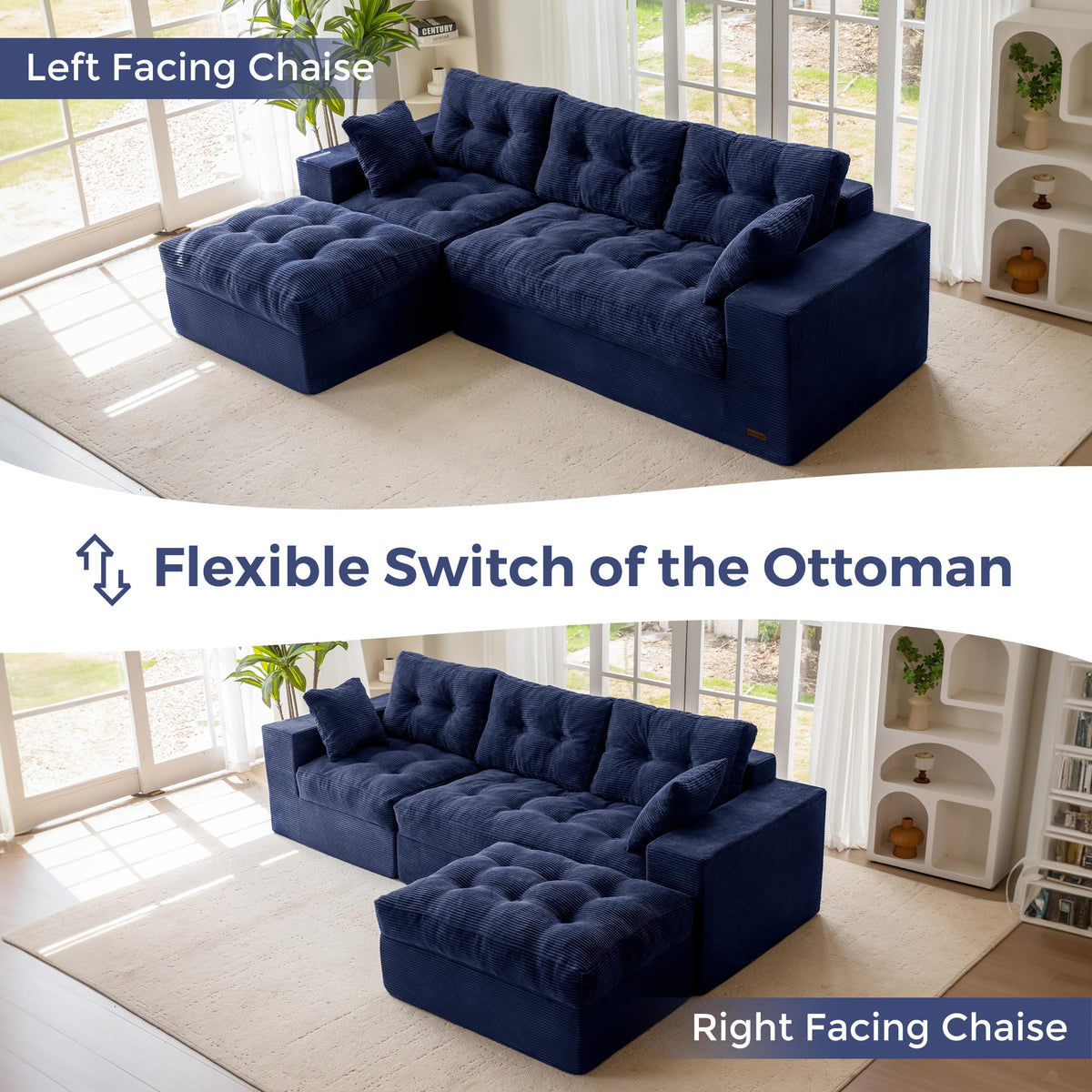 104-Inch L-Shaped Couch with Ottoman O64056