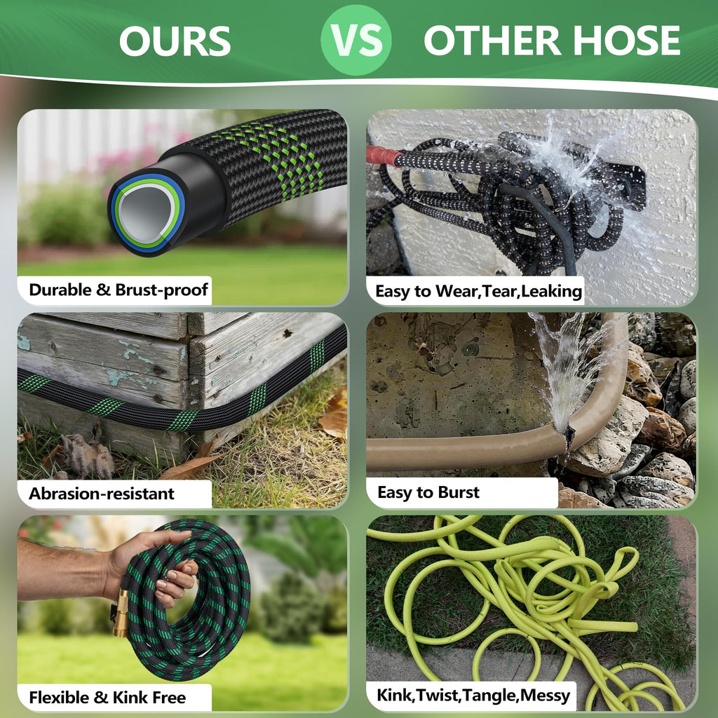 100 ft Lightweight Flexible Garden Hose with 10-Function Nozzle I482