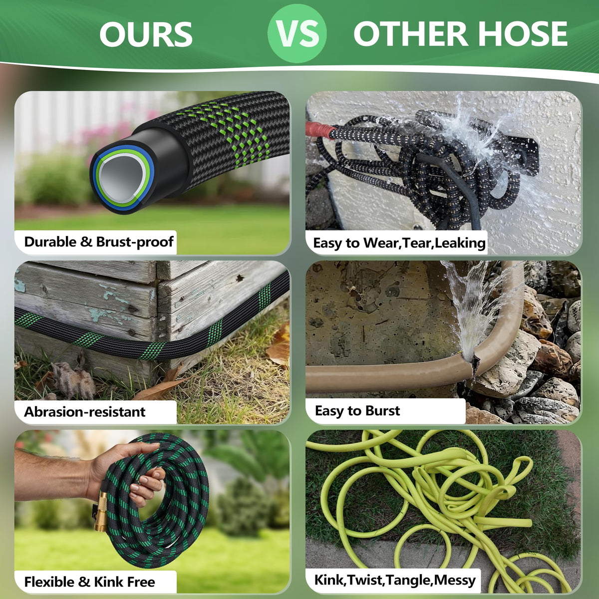 100 ft Lightweight Flexible Garden Hose with 10-Function Nozzle I482