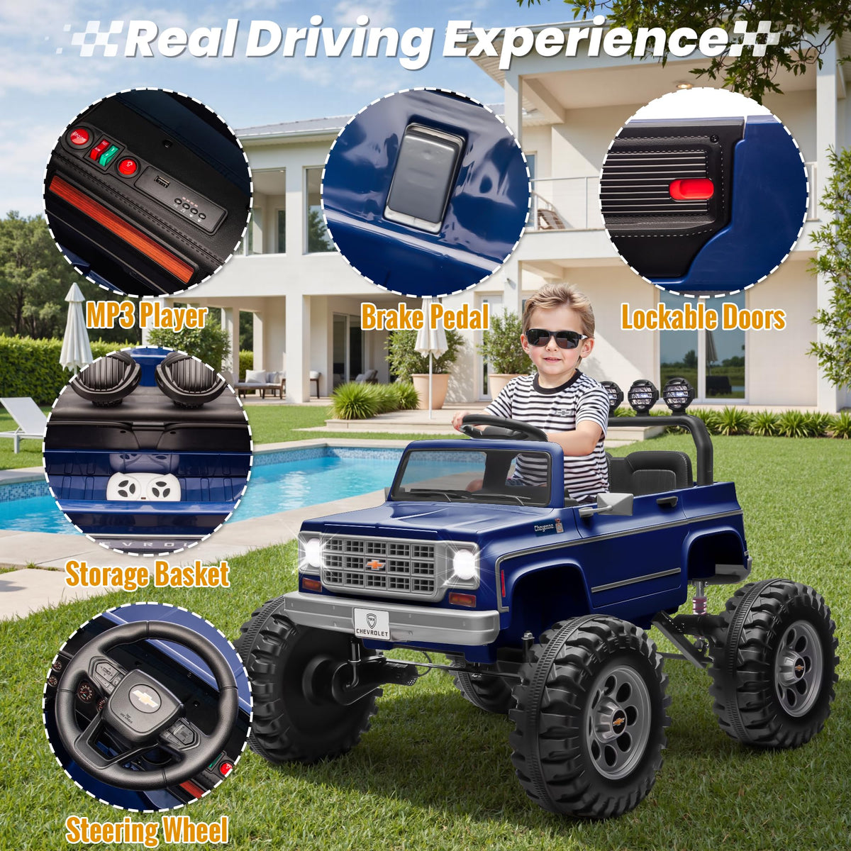 24V Blue 4WD Ride on Monster Truck Car F357
